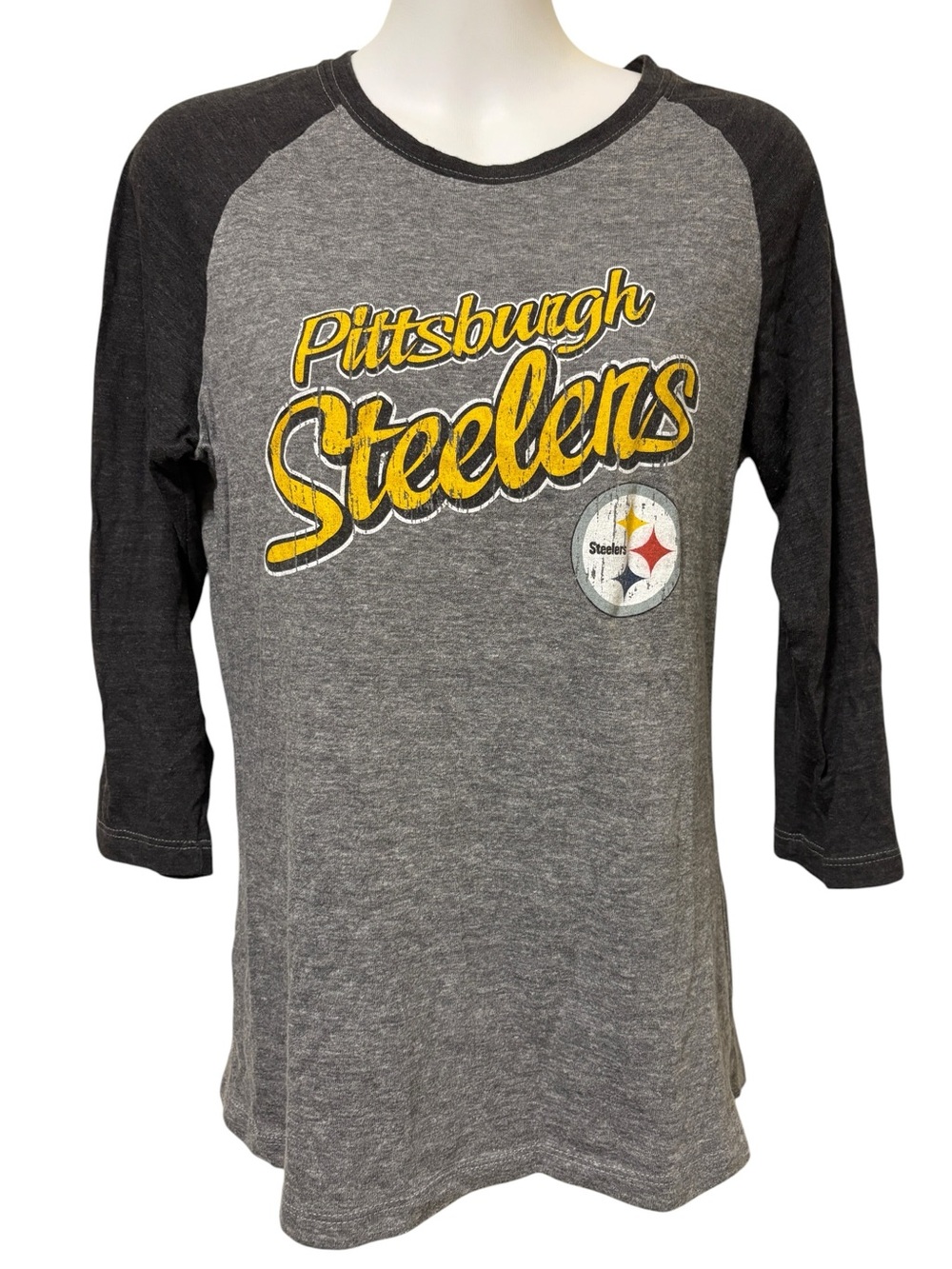 Pittsburgh Steelers NFL Gray Raglan 3/4 Sleeves Tee